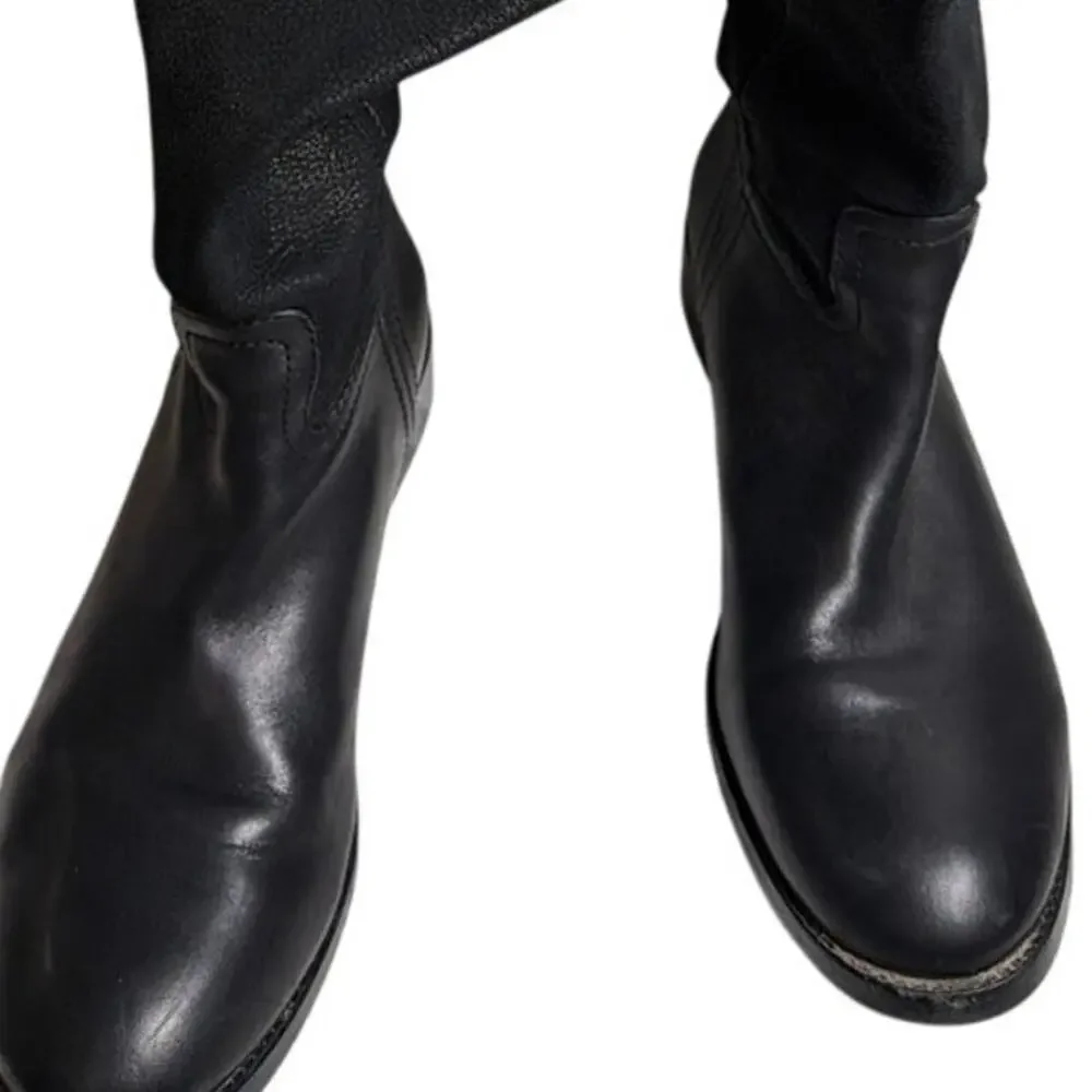 Tory Burch Black Leather Riding Boots Knee High Embossed Double T Logo Size 7.5